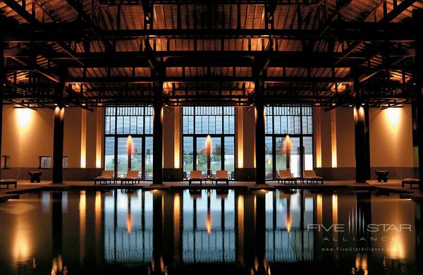 Timber-roofed Waveless Pool at Fuchun Resort, archived publisher photograph